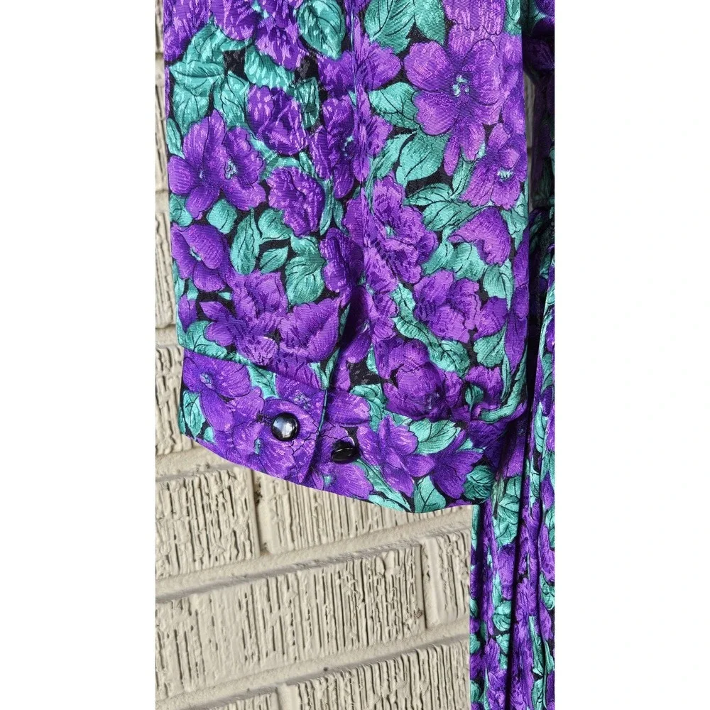 Vintage 80's Breli Original‎ Green & Purple Floral Belted Dress Size:12